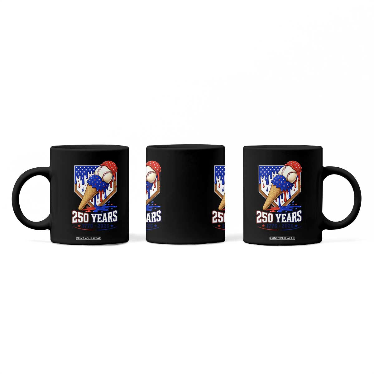 250 Years Baseball Ice Cream Drip 4th of July USA Flag Coffee Mug TS11 Print Your Wear