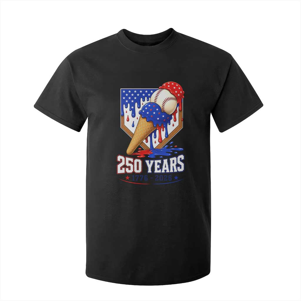 250 Years Baseball Ice Cream Drip 4th of July USA Flag T Shirt For Kid TS11 Black Print Your Wear