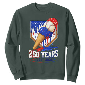 250 Years Baseball Ice Cream Drip 4th of July USA Flag Sweatshirt TS11 Dark Forest Green Print Your Wear