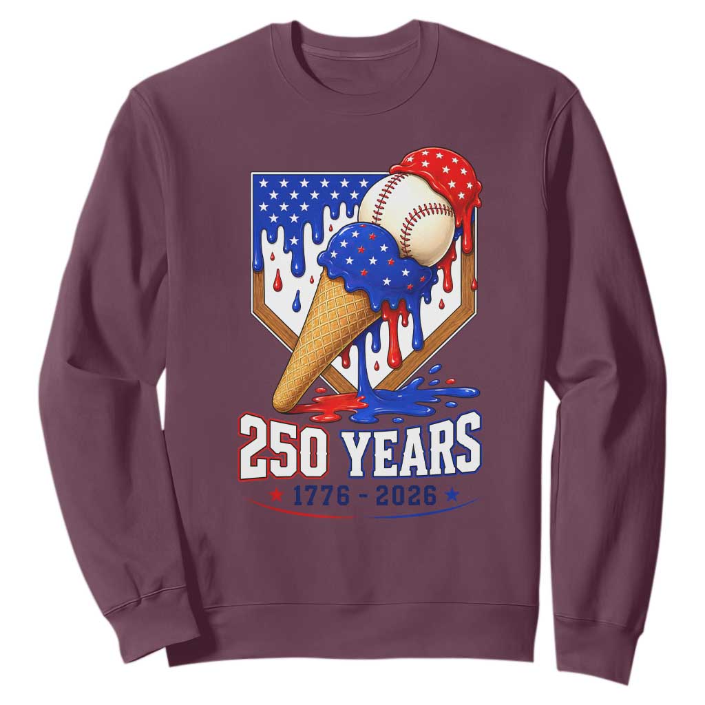 250 Years Baseball Ice Cream Drip 4th of July USA Flag Sweatshirt TS11 Maroon Print Your Wear