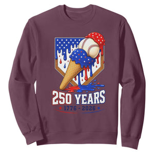 250 Years Baseball Ice Cream Drip 4th of July USA Flag Sweatshirt TS11 Maroon Print Your Wear
