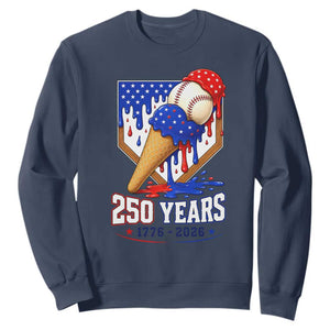 250 Years Baseball Ice Cream Drip 4th of July USA Flag Sweatshirt TS11 Navy Print Your Wear
