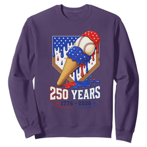 250 Years Baseball Ice Cream Drip 4th of July USA Flag Sweatshirt TS11 Purple Print Your Wear