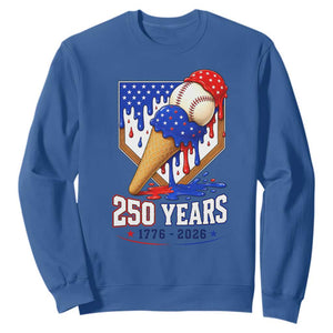 250 Years Baseball Ice Cream Drip 4th of July USA Flag Sweatshirt TS11 Royal Blue Print Your Wear