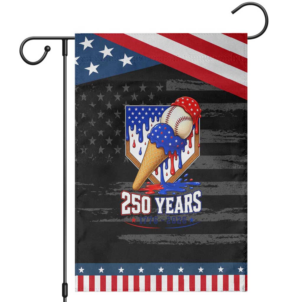 250 Years Baseball Ice Cream Drip 4th of July USA Flag Patriotic Garden Flag TS11 Distressed Black Blue Print Your Wear