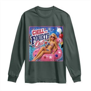 Chill The Fourth Out Doll Meme 4th of July Long Sleeve Shirt TS11 Dark Forest Green Print Your Wear