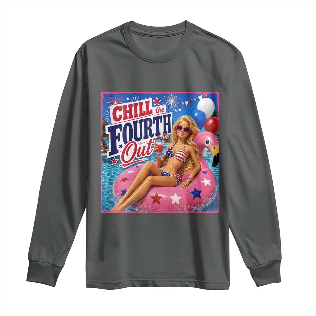 Chill The Fourth Out Doll Meme 4th of July Long Sleeve Shirt TS11 Dark Heather Print Your Wear