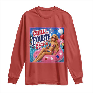 Chill The Fourth Out Doll Meme 4th of July Long Sleeve Shirt TS11 Red Print Your Wear