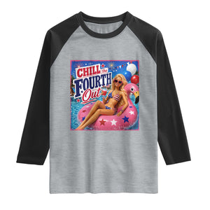 Chill The Fourth Out Doll Meme 4th of July Raglan Shirt TS11 Heather Gray Black Print Your Wear