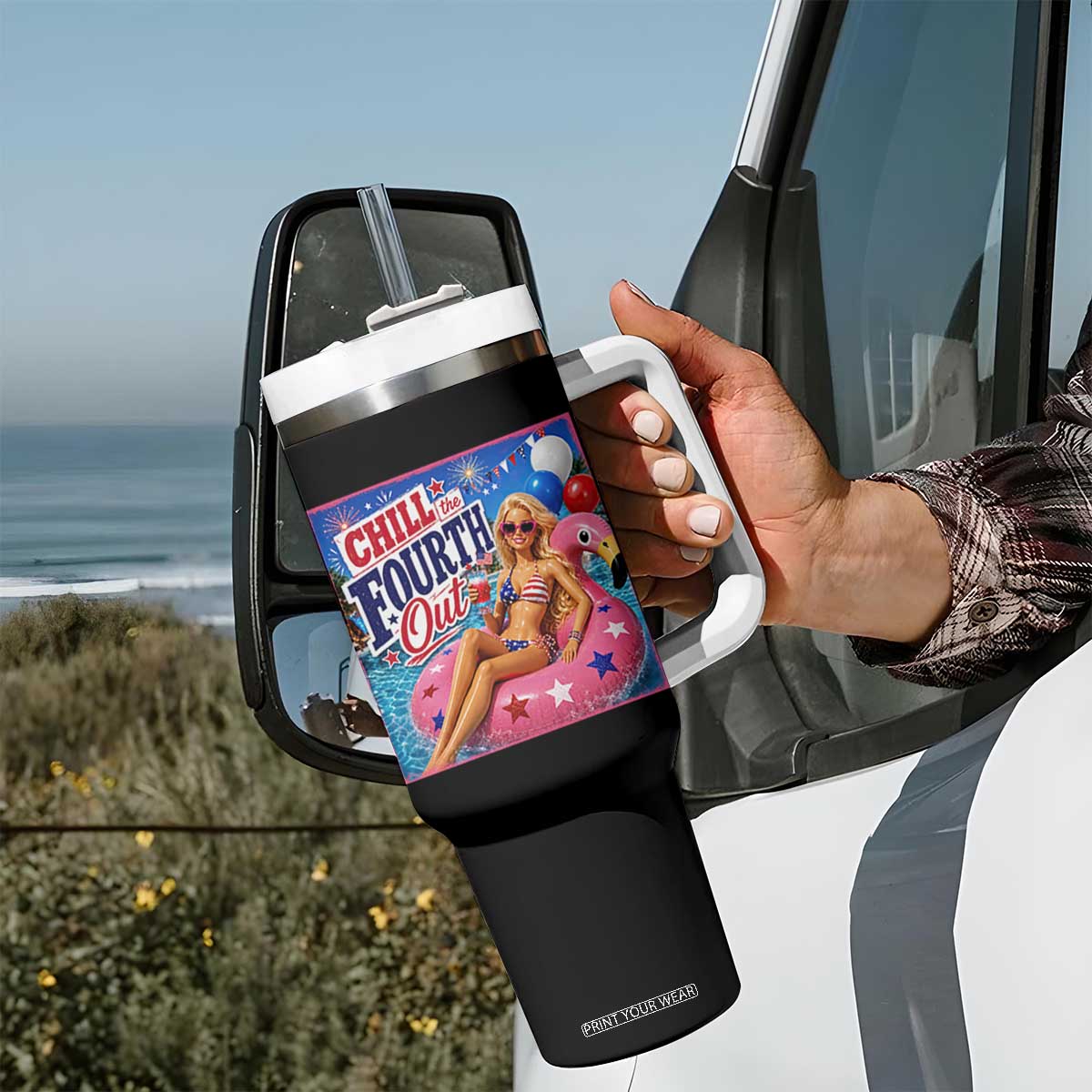 Chill The Fourth Out Doll Meme 4th of July Tumbler With Handle TS11 Print Your Wear