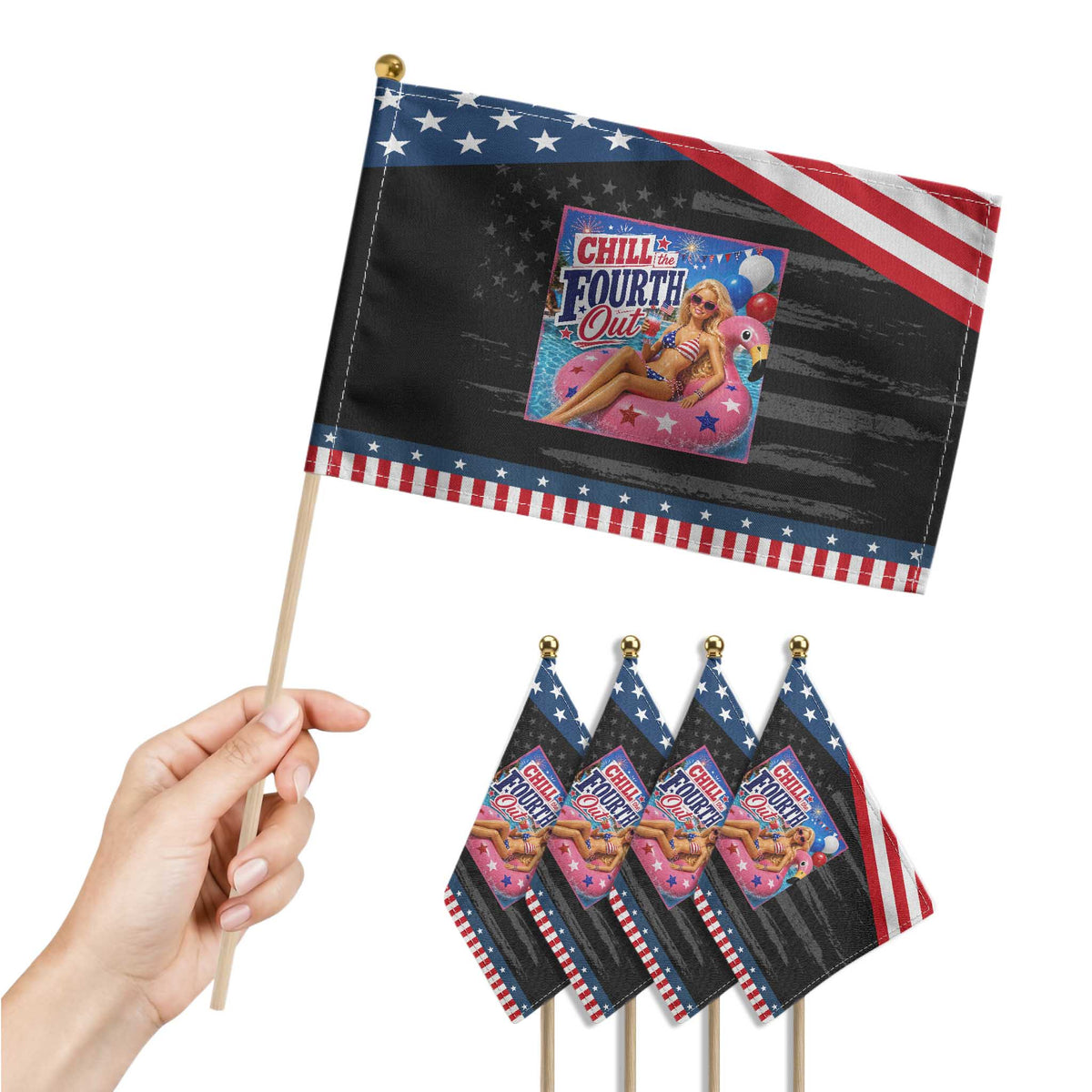 Chill The Fourth Out Doll Meme 4th of July Patriotic Handheld Flag TS11 Print Your Wear