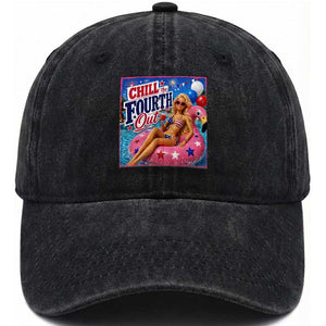 Chill The Fourth Out Doll Meme 4th of July Washed Cotton Baseball Cap TS11 Print Your Wear