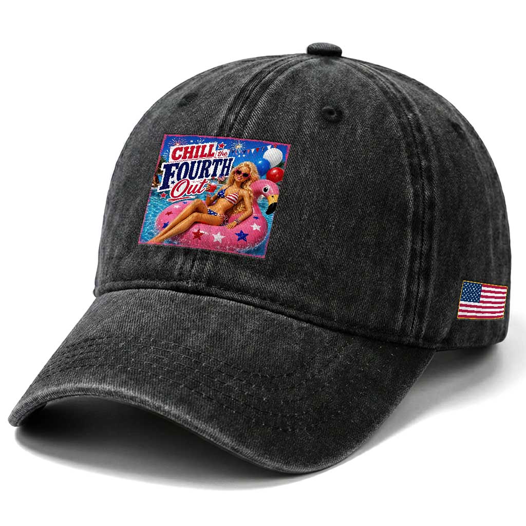 Chill The Fourth Out Doll Meme 4th of July Washed Cotton Baseball Cap TS11 Print Your Wear
