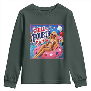 Chill The Fourth Out Doll Meme 4th of July Youth Sweatshirt TS11 Dark Forest Green Print Your Wear