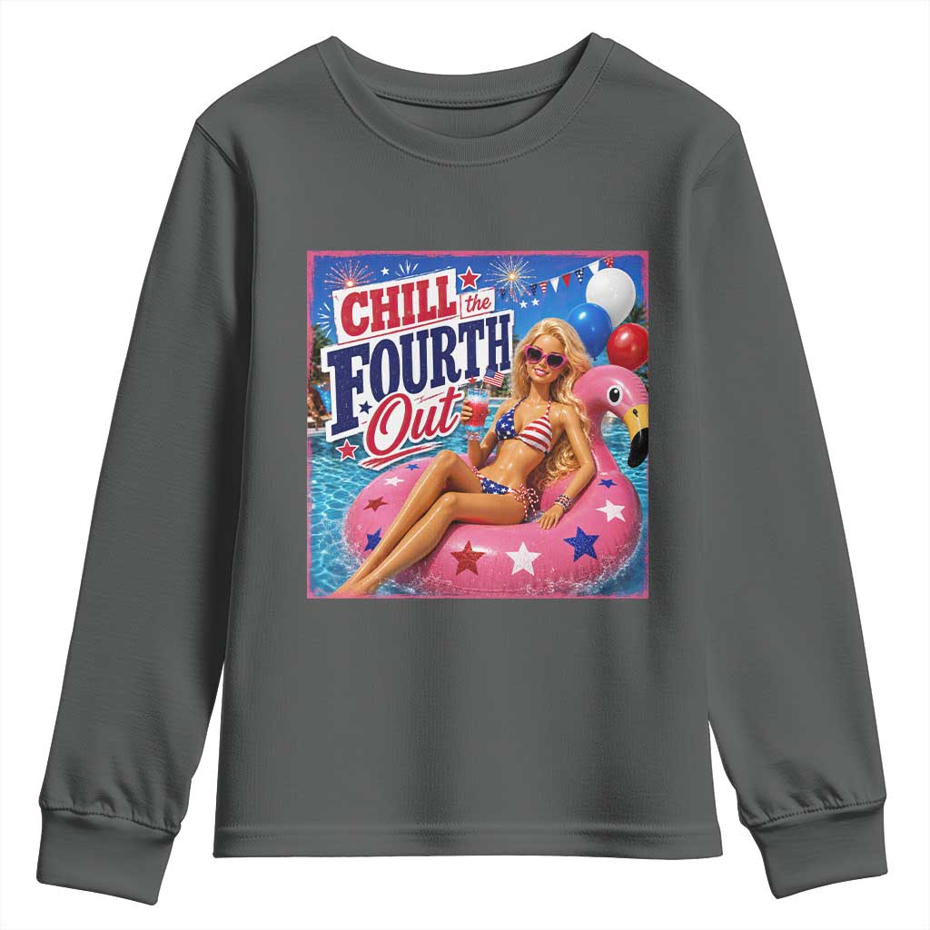 Chill The Fourth Out Doll Meme 4th of July Youth Sweatshirt TS11 Dark Heather Print Your Wear
