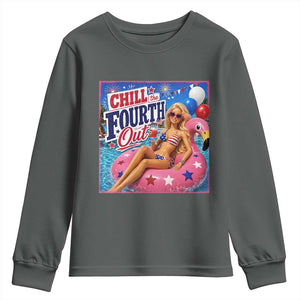 Chill The Fourth Out Doll Meme 4th of July Youth Sweatshirt TS11 Dark Heather Print Your Wear