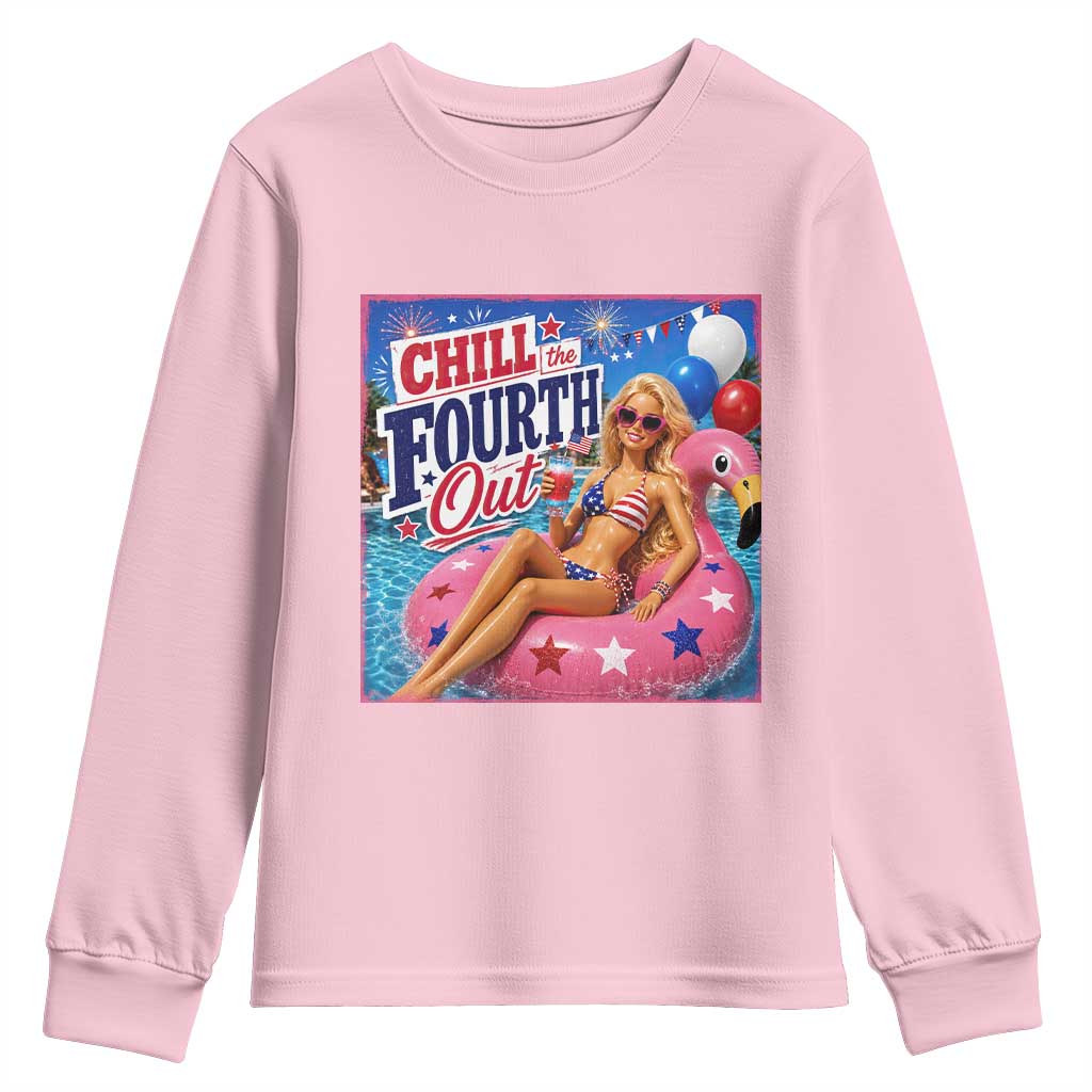 Chill The Fourth Out Doll Meme 4th of July Youth Sweatshirt TS11 Light Pink Print Your Wear