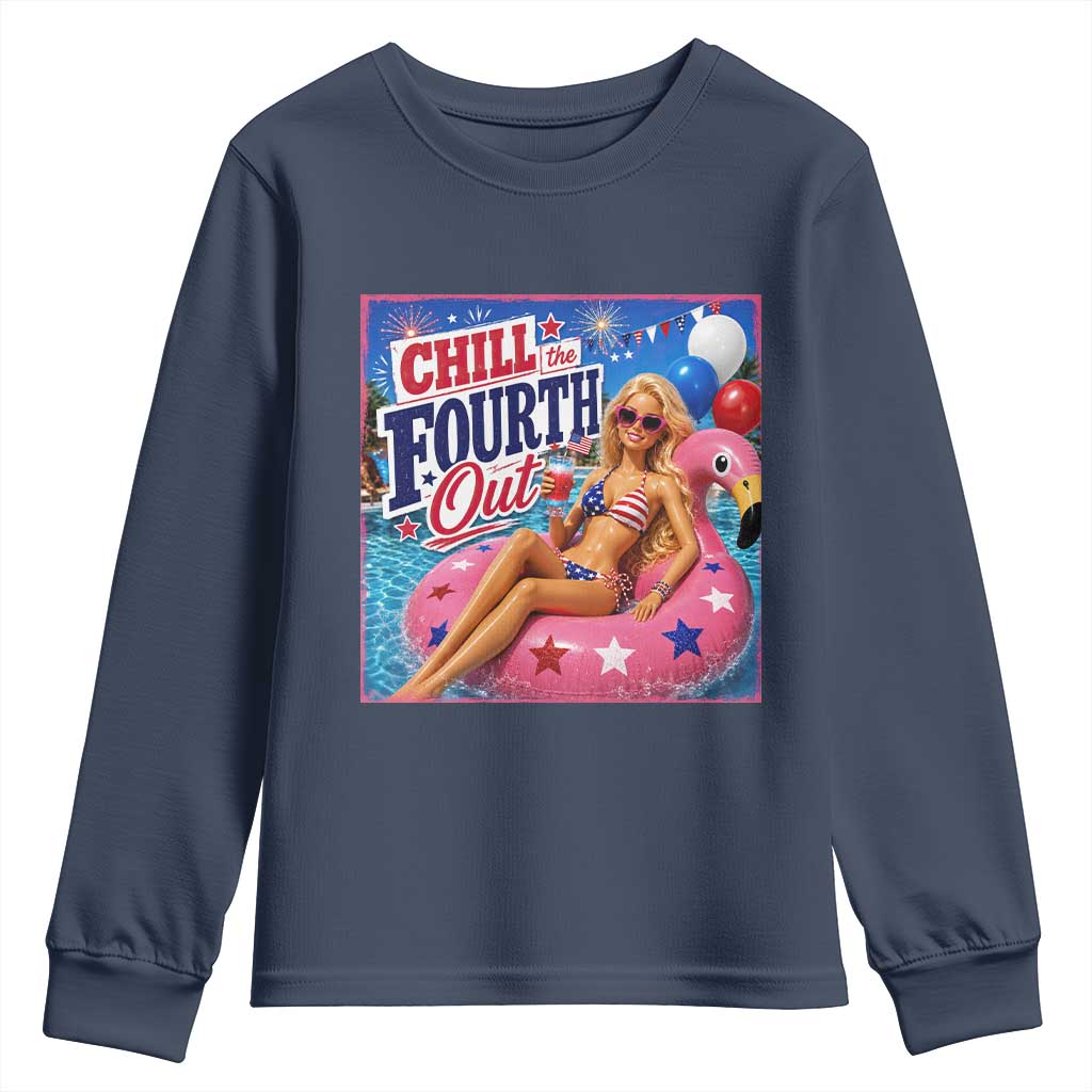 Chill The Fourth Out Doll Meme 4th of July Youth Sweatshirt TS11 Navy Print Your Wear