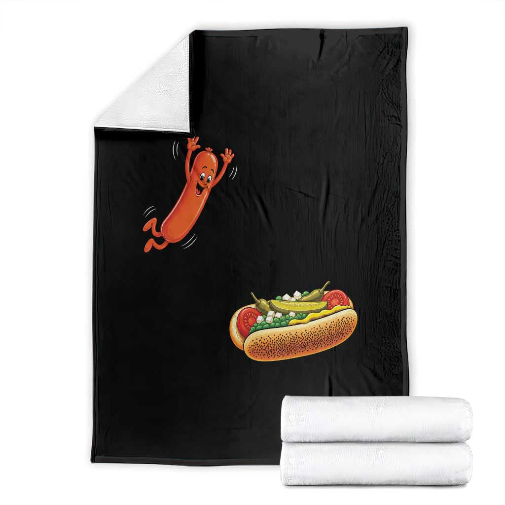 Funny Chicago Style Hot Dog Sausage Jumping Into Bun BBQ Throw Blanket TS11 Black Print Your Wear