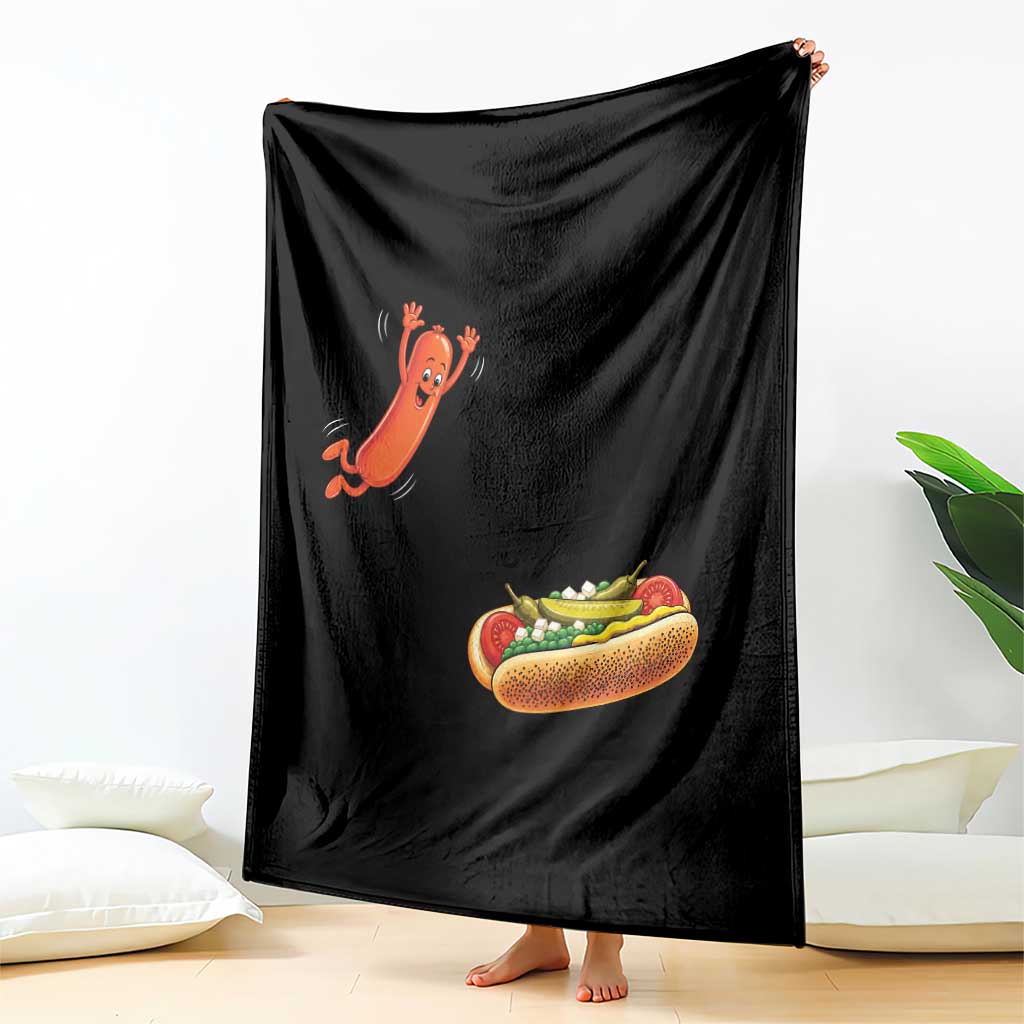 Funny Chicago Style Hot Dog Sausage Jumping Into Bun BBQ Throw Blanket TS11 Print Your Wear