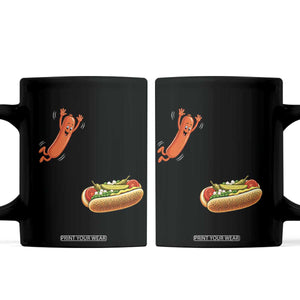 Funny Chicago Style Hot Dog Sausage Jumping Into Bun BBQ Coffee Mug TS11 Black Print Your Wear