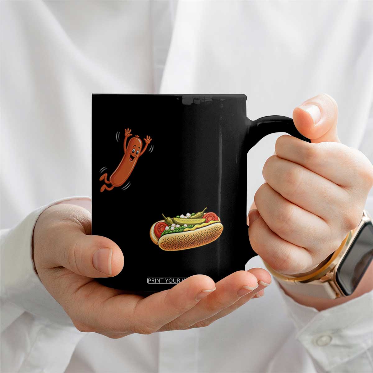 Funny Chicago Style Hot Dog Sausage Jumping Into Bun BBQ Coffee Mug TS11 Print Your Wear