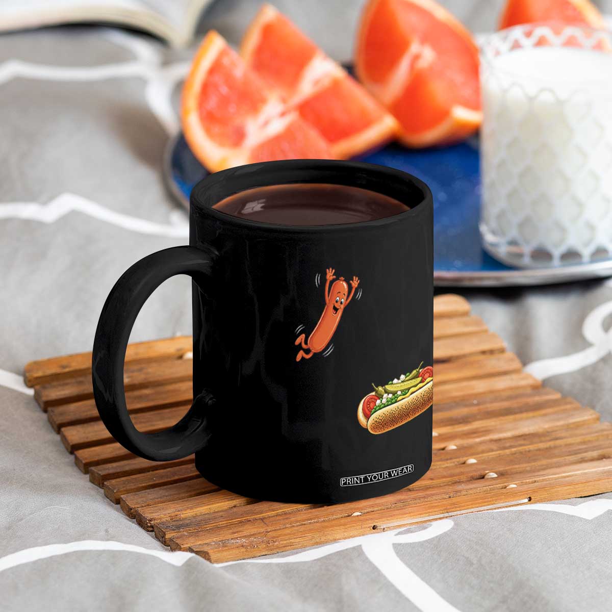 Funny Chicago Style Hot Dog Sausage Jumping Into Bun BBQ Coffee Mug TS11 Print Your Wear