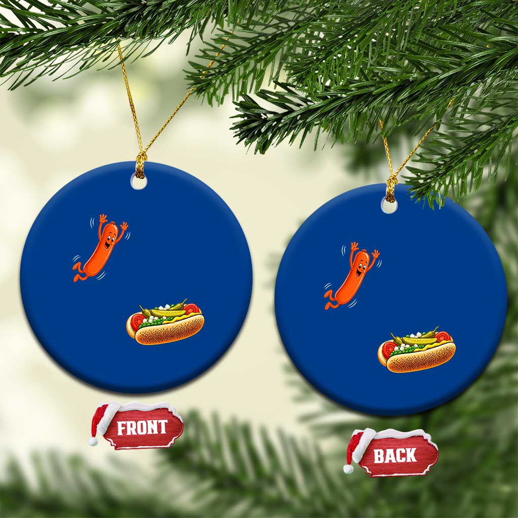 Funny Chicago Style Hot Dog Sausage Jumping Into Bun BBQ Ceramic Ornament TS11 1pc Blue Print Your Wear