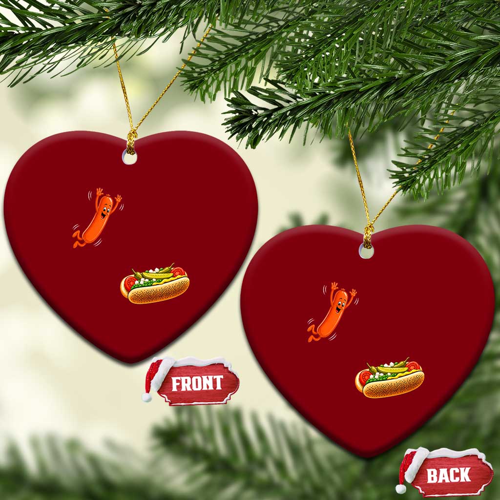 Funny Chicago Style Hot Dog Sausage Jumping Into Bun BBQ Ceramic Ornament TS11 Print Your Wear