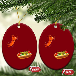 Funny Chicago Style Hot Dog Sausage Jumping Into Bun BBQ Ceramic Ornament TS11 Print Your Wear