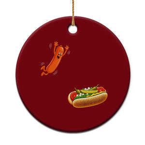 Funny Chicago Style Hot Dog Sausage Jumping Into Bun BBQ Ceramic Ornament TS11 1pc Red Print Your Wear
