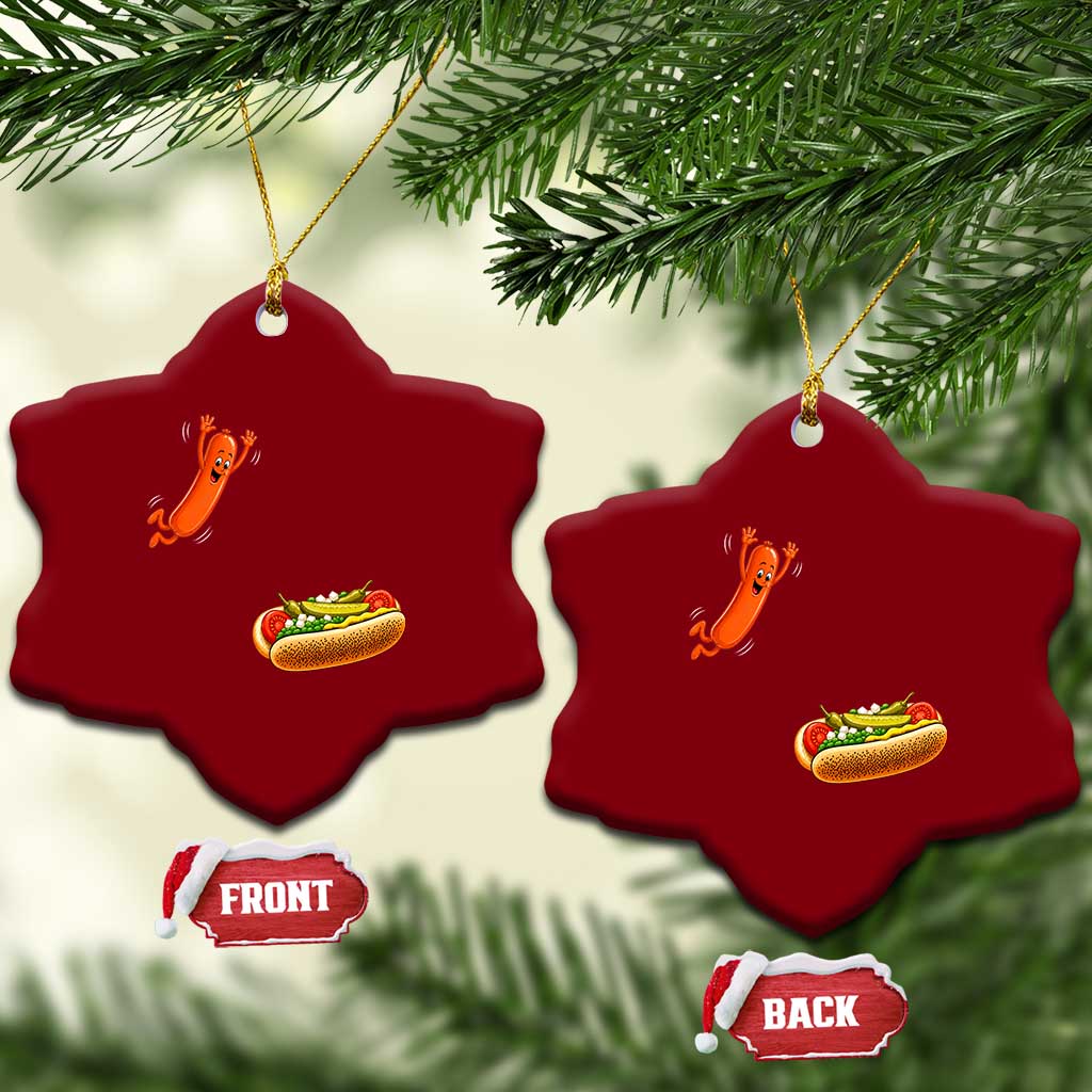 Funny Chicago Style Hot Dog Sausage Jumping Into Bun BBQ Ceramic Ornament TS11 Print Your Wear