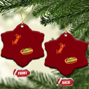 Funny Chicago Style Hot Dog Sausage Jumping Into Bun BBQ Ceramic Ornament TS11 Print Your Wear