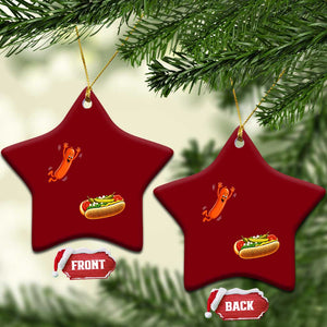 Funny Chicago Style Hot Dog Sausage Jumping Into Bun BBQ Ceramic Ornament TS11 Print Your Wear