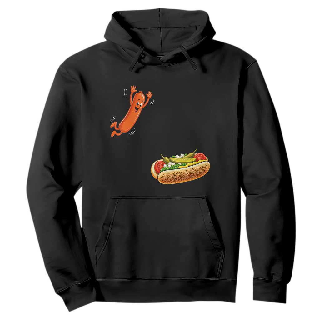 Funny Chicago Style Hot Dog Sausage Jumping Into Bun BBQ Hoodie TS11 Black Print Your Wear