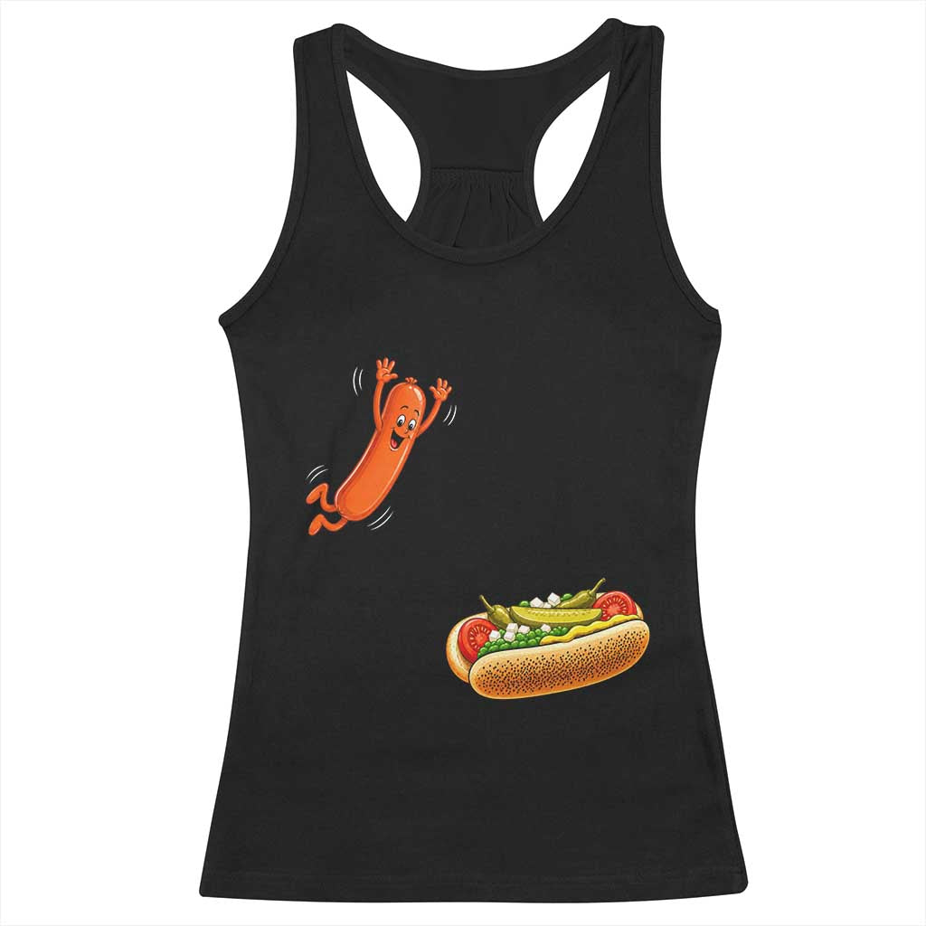 Funny Chicago Style Hot Dog Sausage Jumping Into Bun BBQ Racerback Tank Top TS11 Black Print Your Wear