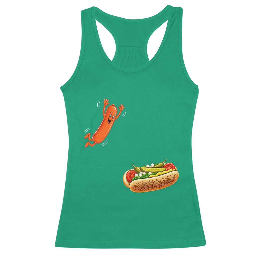 Funny Chicago Style Hot Dog Sausage Jumping Into Bun BBQ Racerback Tank Top TS11 Irish Green Print Your Wear