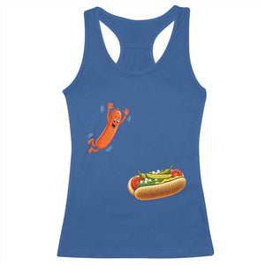 Funny Chicago Style Hot Dog Sausage Jumping Into Bun BBQ Racerback Tank Top TS11 Royal Blue Print Your Wear