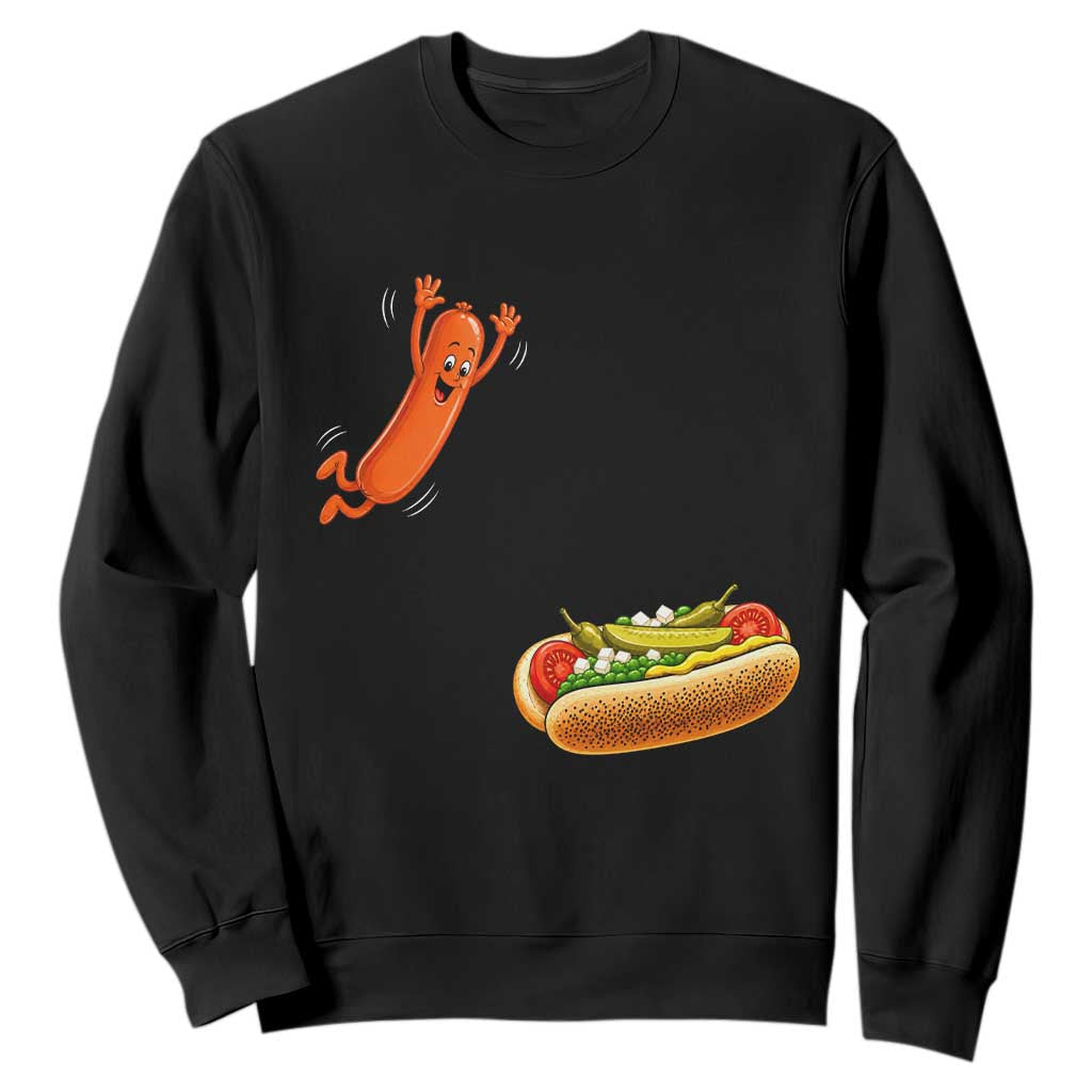 Funny Chicago Style Hot Dog Sausage Jumping Into Bun BBQ Sweatshirt TS11 Black Print Your Wear