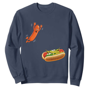 Funny Chicago Style Hot Dog Sausage Jumping Into Bun BBQ Sweatshirt TS11 Navy Print Your Wear