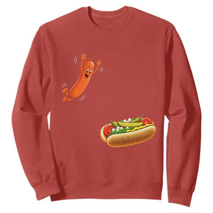 Funny Chicago Style Hot Dog Sausage Jumping Into Bun BBQ Sweatshirt TS11 Red Print Your Wear
