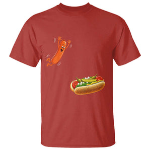 Funny Chicago Style Hot Dog Sausage Jumping Into Bun BBQ T Shirt TS11 Red Print Your Wear