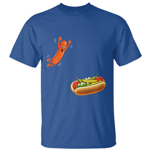 Funny Chicago Style Hot Dog Sausage Jumping Into Bun BBQ T Shirt TS11 Royal Blue Print Your Wear