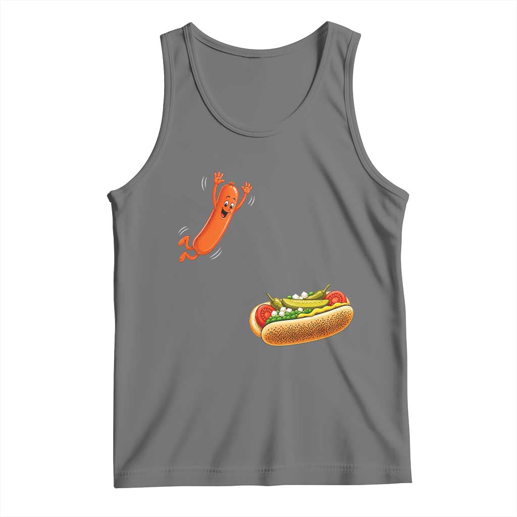 Funny Chicago Style Hot Dog Sausage Jumping Into Bun BBQ Tank Top TS11 Black Heather Print Your Wear
