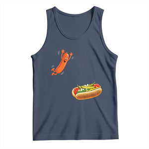 Funny Chicago Style Hot Dog Sausage Jumping Into Bun BBQ Tank Top TS11 Navy Print Your Wear