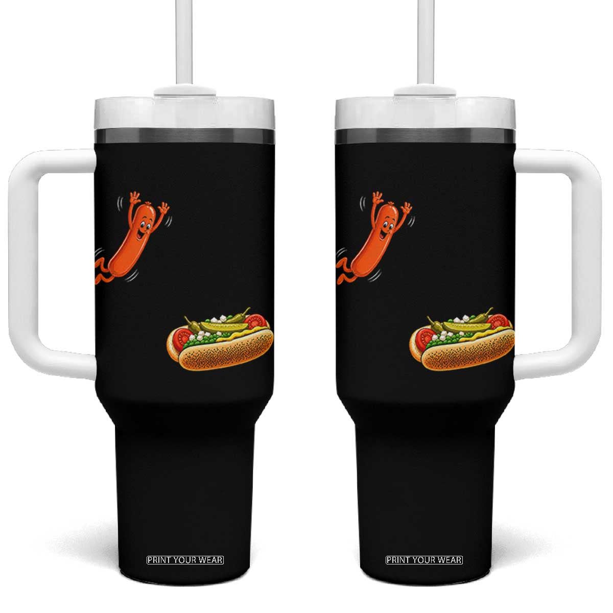 Funny Chicago Style Hot Dog Sausage Jumping Into Bun BBQ Tumbler With Handle TS11 One Size: 40 oz Black Print Your Wear