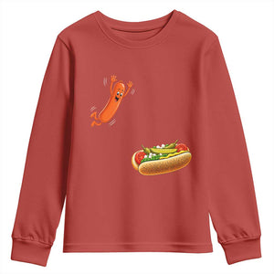 Funny Chicago Style Hot Dog Sausage Jumping Into Bun BBQ Youth Sweatshirt TS11 Red Print Your Wear