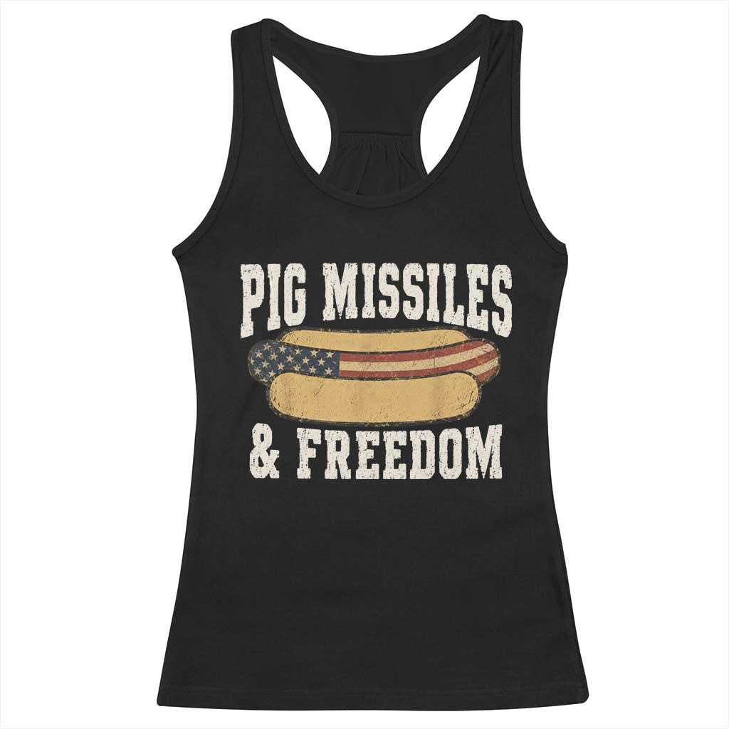 Pig Missiles And Freedom 4th of July Patriotic Hotdog Racerback Tank Top TS11 Black Print Your Wear