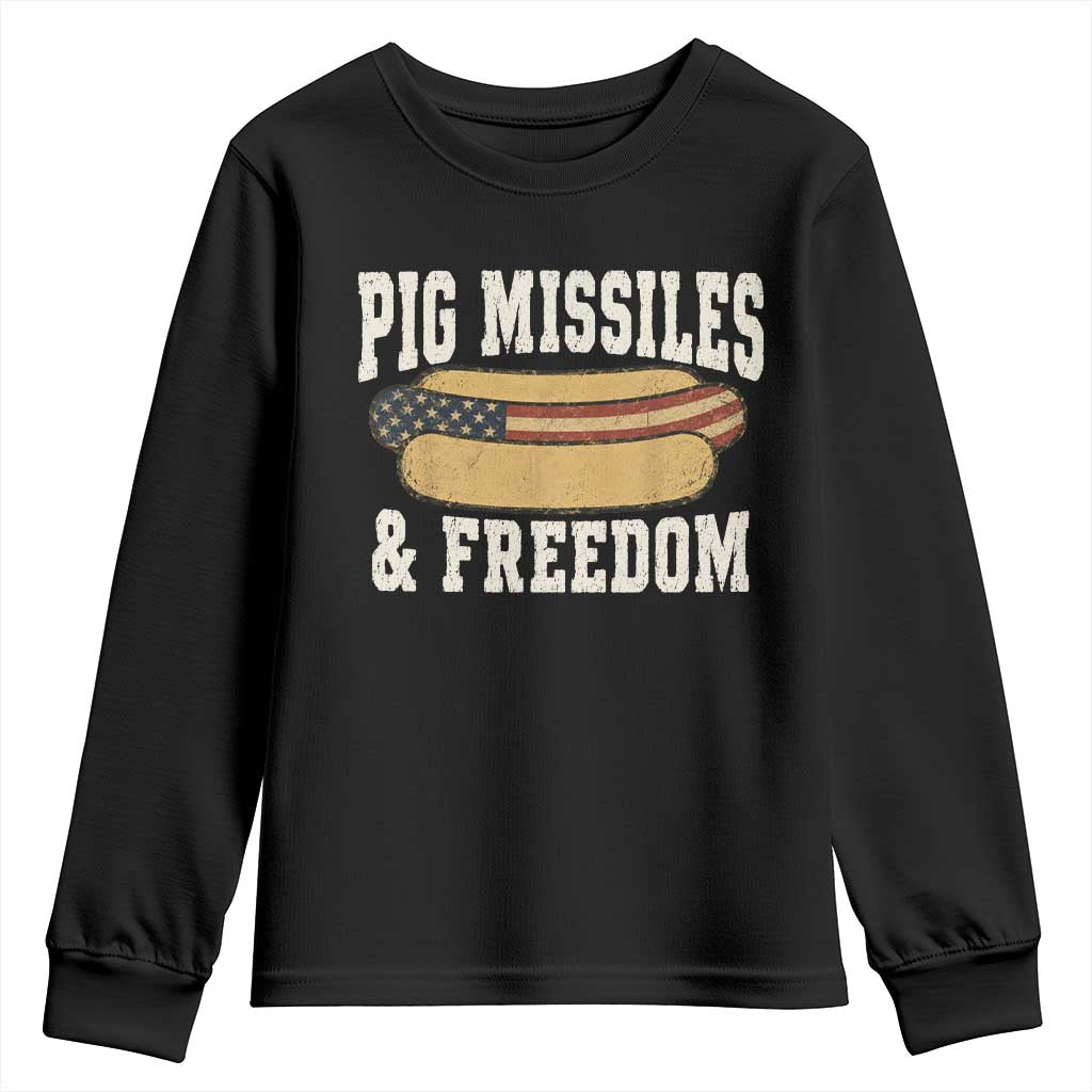 Pig Missiles And Freedom 4th of July Patriotic Hotdog Youth Sweatshirt TS11 Black Print Your Wear
