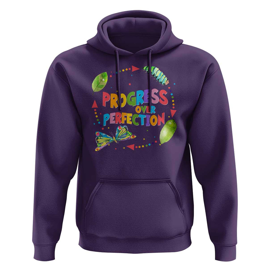 Progress Over Perfection Hoodie Caterpillar Back To School TS11 Purple Print Your Wear